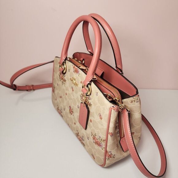 NWT Coach CAL35 Savannah Small Carryall Bag With Floral Print Gold/Sand - Picture 2 of 7